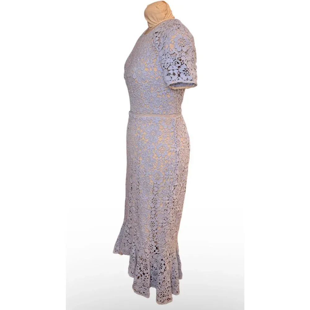 Shoshanna Light Blue Lace Short Sleeve Fit & Flare Dress Sz 10 - Picture 9 of 14
